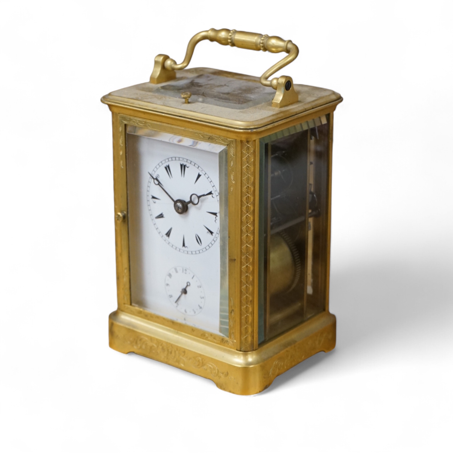 An Arabic market brass repeating carriage timepiece, 16cm